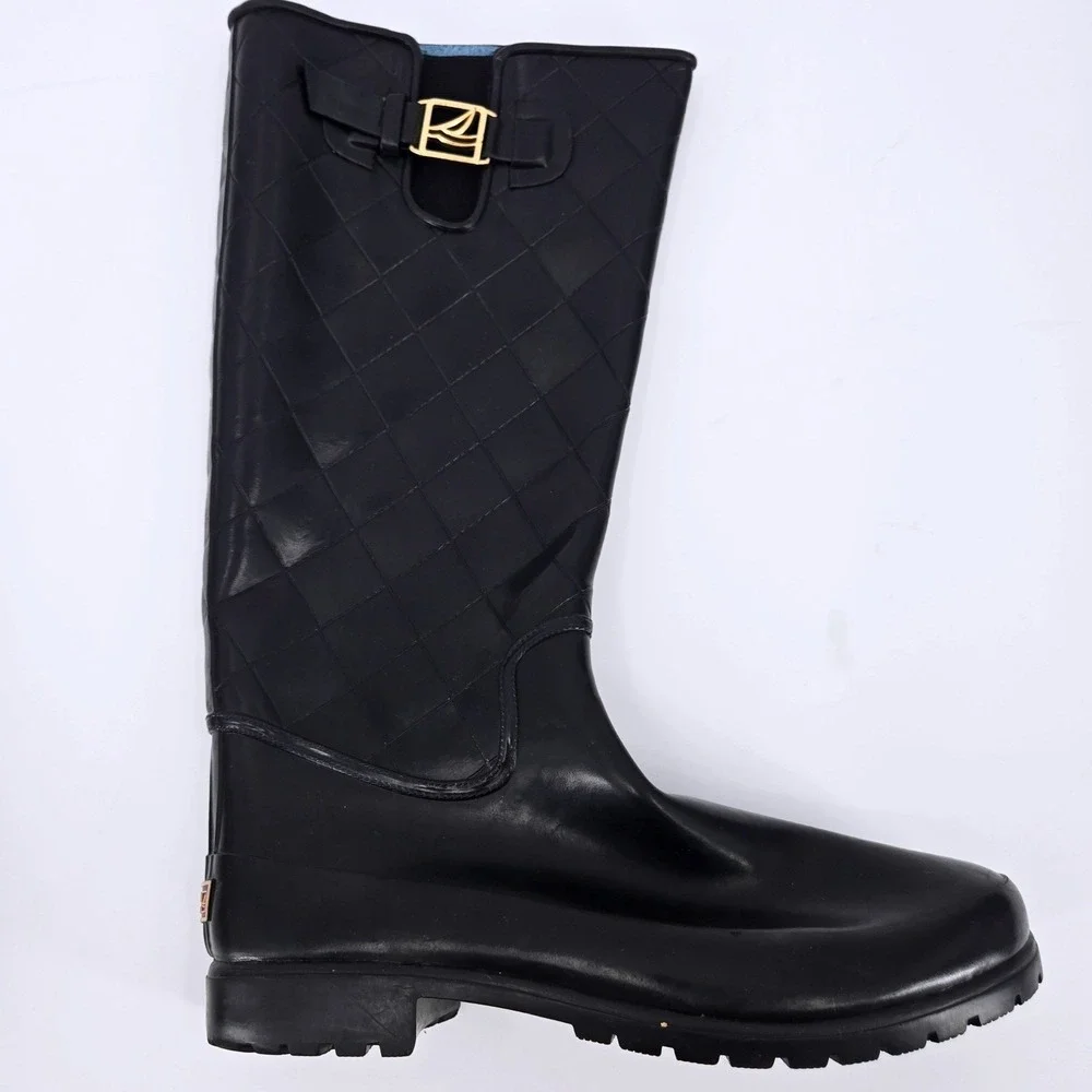 Sperry Top-Sider Pelican III Quilted Black Tall Rain Boots Women's Size 10‎